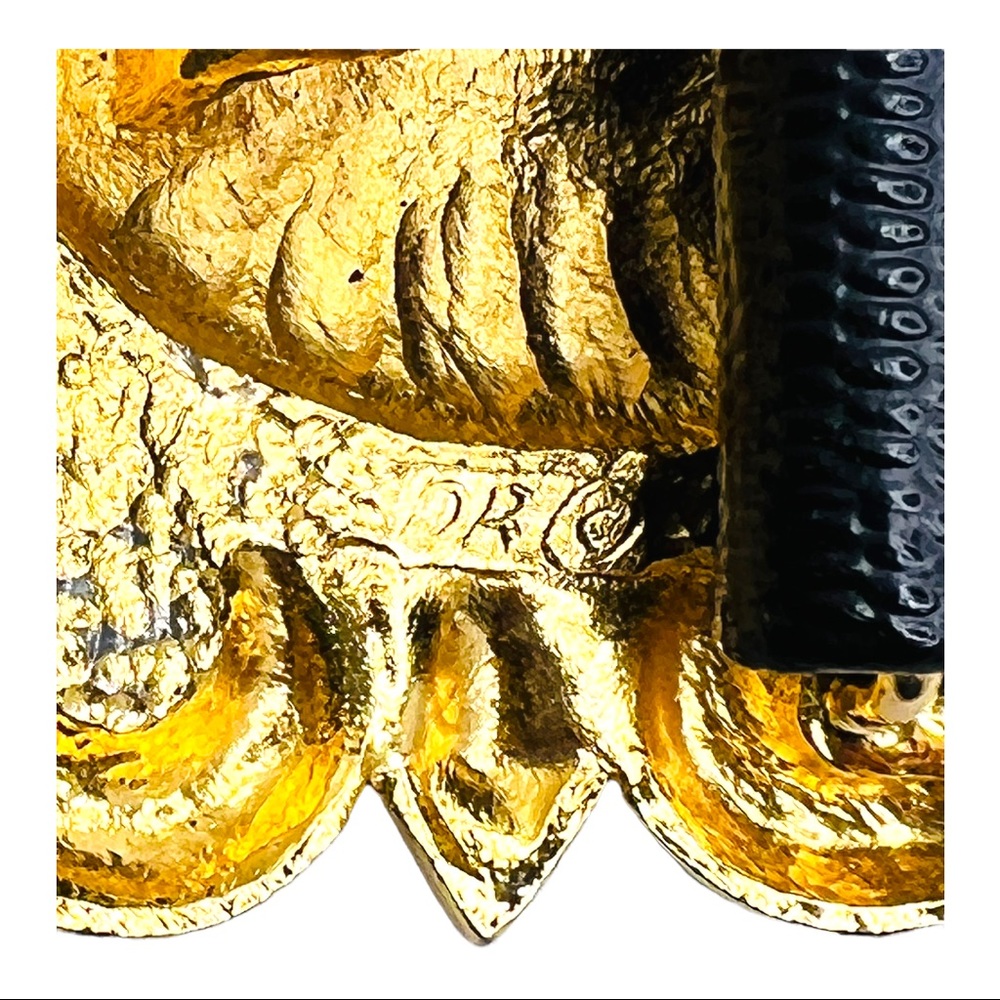 Doreen Ryan Vintage 80's Brushed Gold Belt Buckle With Black Cabochon Center - Picture 8 of 12